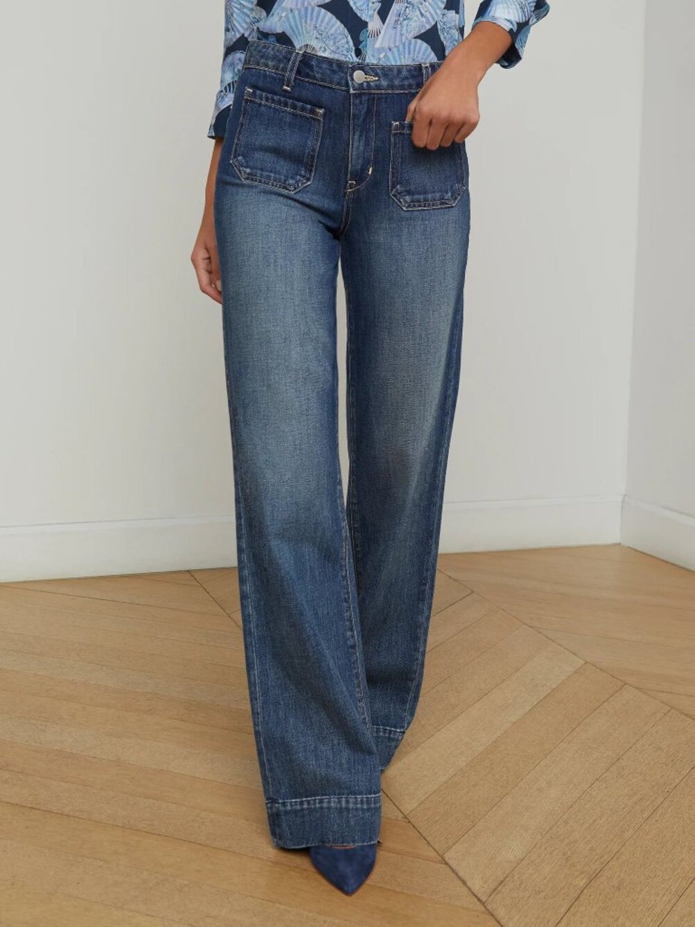 L'AGENCE Nolan High-Rise Patch Pocket Wide-Leg Jeans in Dayton